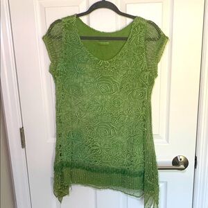 Green Lace Overlay Top silk blend made in Italy